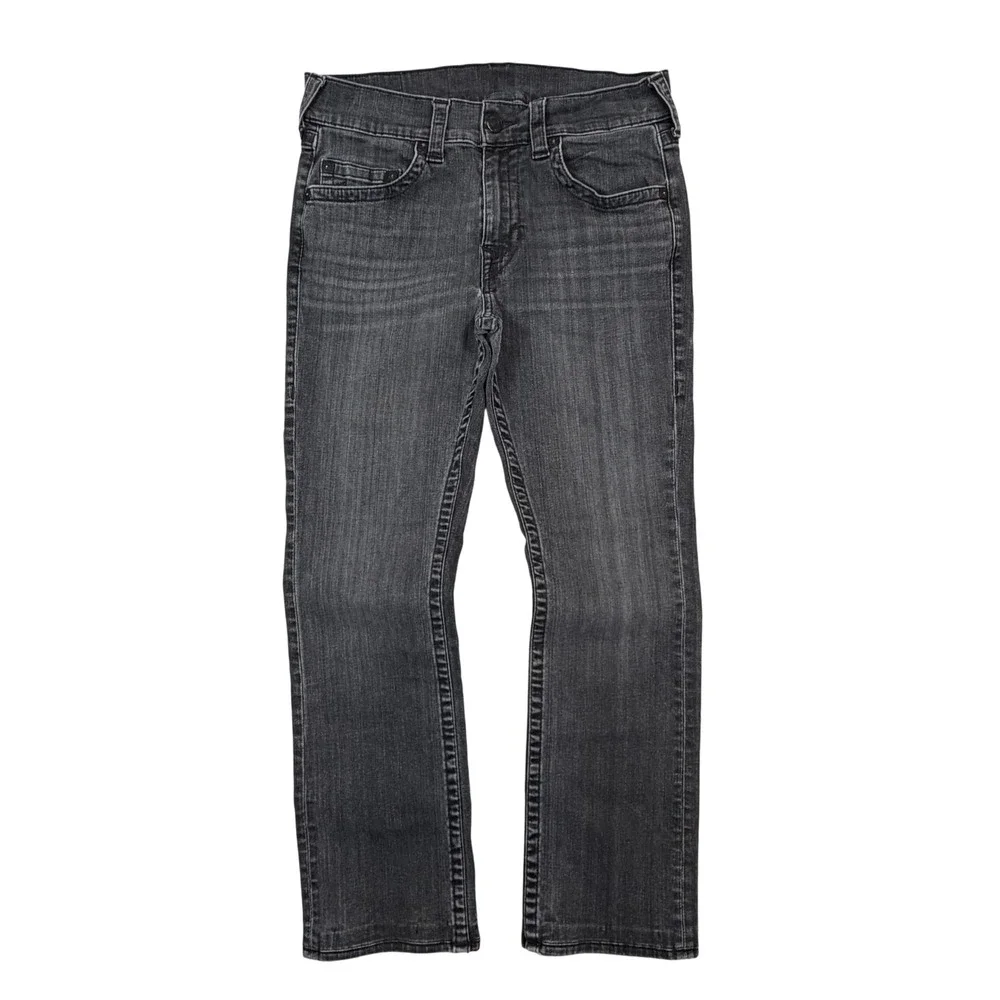 True Religion Straight Leg Jeans Mens 33 Black Washed World Tour Distressed